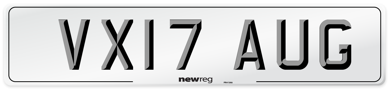 VX17 AUG Number Plate from New Reg